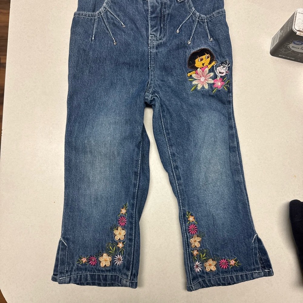 Y2K  Dora the Explorer Nick Jr Girls Clothes SZ 4/5 Denim Jeans Embroidered VTG